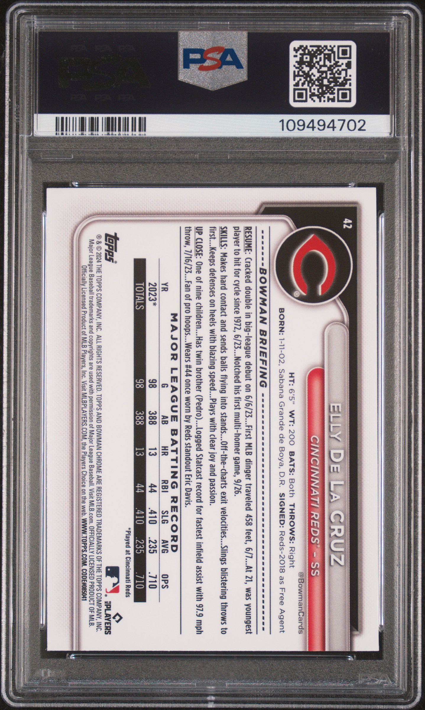 2024 Bowman Chrome Elly De La Cruz #42 (Orange Refractor) Mint 9 back