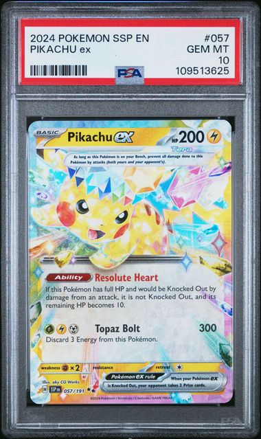 2024 Pokemon Ssp En-Surging Sparks Pikachu Ex #057 Gem Mt 10 front