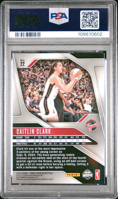 2024 Panini Prizm Wnba Caitlin Clark #22 Gem Mt 10 back