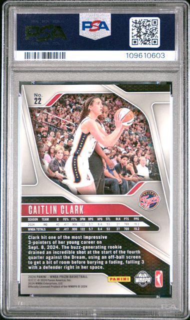 2024 Panini Prizm Wnba Caitlin Clark #22 Gem Mt 10 back