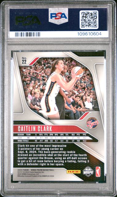 2024 Panini Prizm Wnba Caitlin Clark #22 Gem Mt 10 back