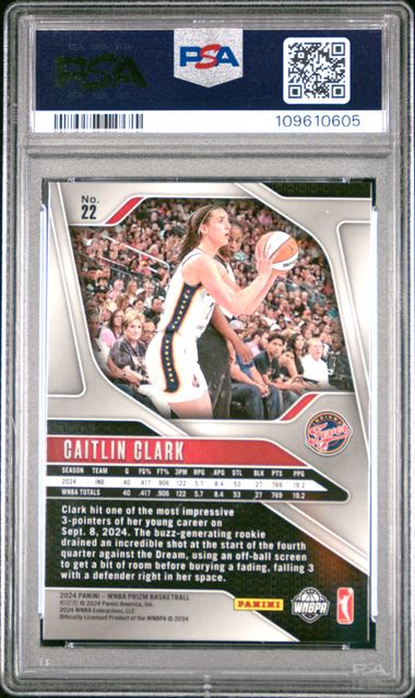 2024 Panini Prizm Wnba Caitlin Clark #22 Gem Mt 10 back