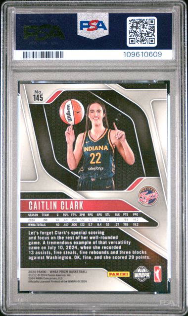 2024 Panini Prizm Wnba Caitlin Clark #145 Gem Mt 10 back