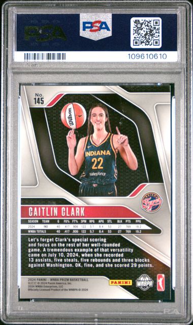 2024 Panini Prizm Wnba Caitlin Clark #145 Mint 9 back