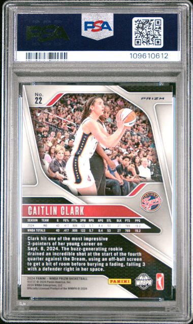 2024 Panini Prizm Wnba Caitlin Clark #22 (Blue Velocity) Mint 9 back