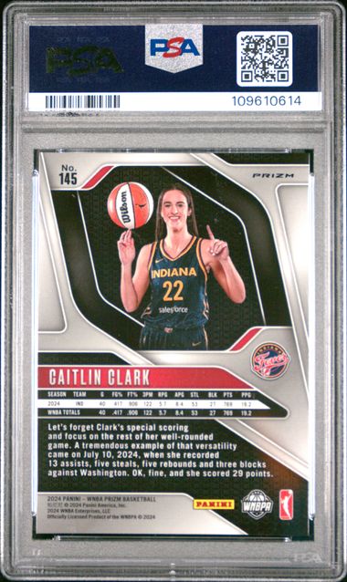 2024 Panini Prizm Wnba Caitlin Clark #145 (Ice) Mint 9 back