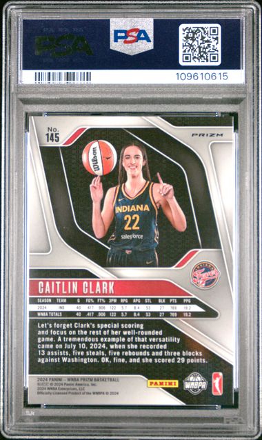 2024 Panini Prizm Wnba Caitlin Clark #145 (Ice) Gem Mt 10 back