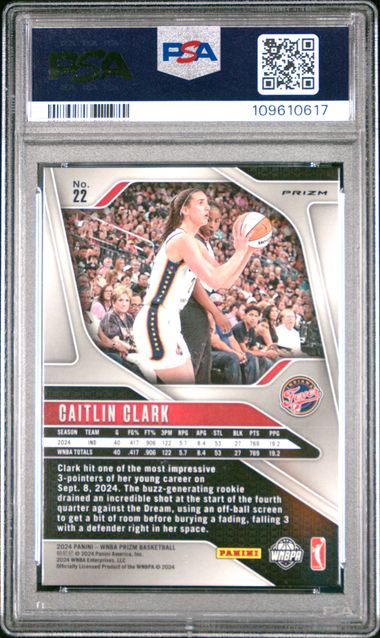 2024 Panini Prizm Wnba Caitlin Clark #22 (Ice) Gem Mt 10 back