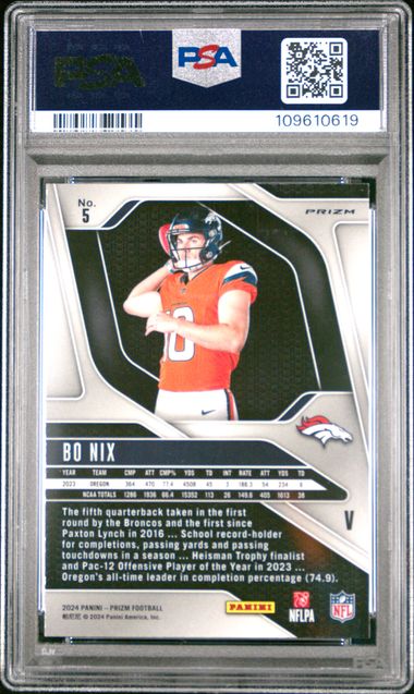 2024 Panini Prizm Rookie Variation Bo Nix #5 Gem Mt 10 back