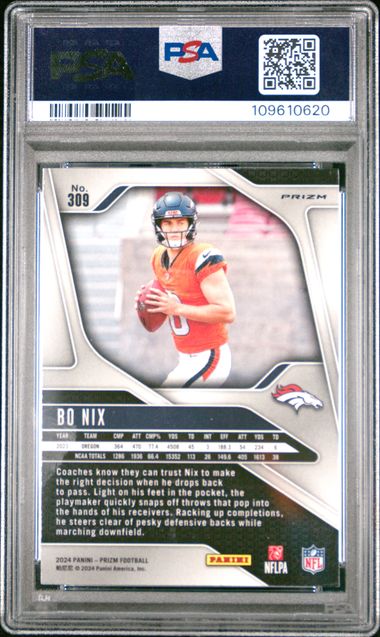 2024 Panini Prizm Bo Nix #309 (Silver Prizm) Gem Mt 10 back