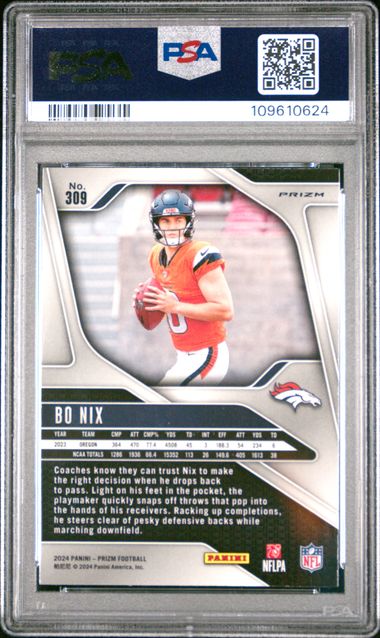 2024 Panini Prizm Bo Nix #309 (Disco Prizm) Gem Mt 10 back