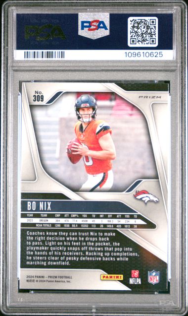 2024 Panini Prizm Bo Nix #309 (Lazer Prizm) Mint 9 back