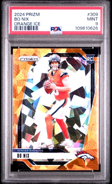 2024 Panini Prizm Bo Nix #309 (Orange Ice) Mint 9 front