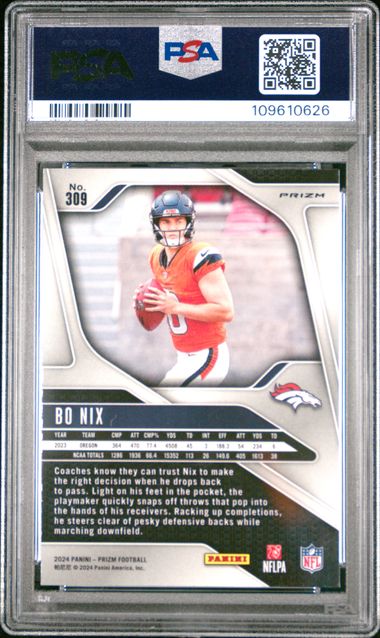 2024 Panini Prizm Bo Nix #309 (Orange Ice) Mint 9 back