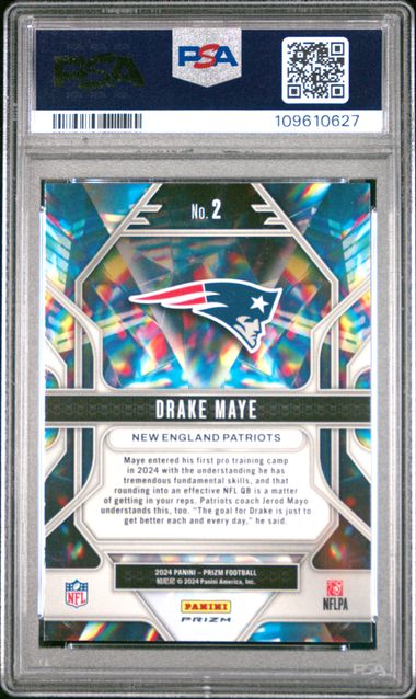 2024 Panini Prizm Prizmatic Drake Maye #2 (Prizmatic-Green Wave) Mint 9 back