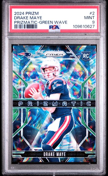 2024 Panini Prizm Prizmatic Drake Maye #2 (Prizmatic-Green Wave) Mint 9 front