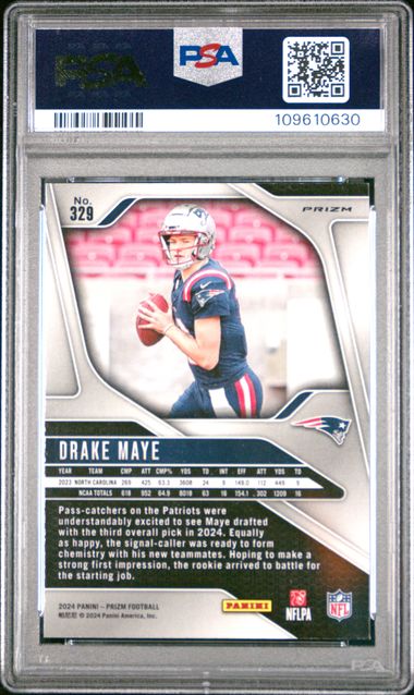 2024 Panini Prizm Drake Maye #329 (Neon Green Pulsar) Mint 9 back