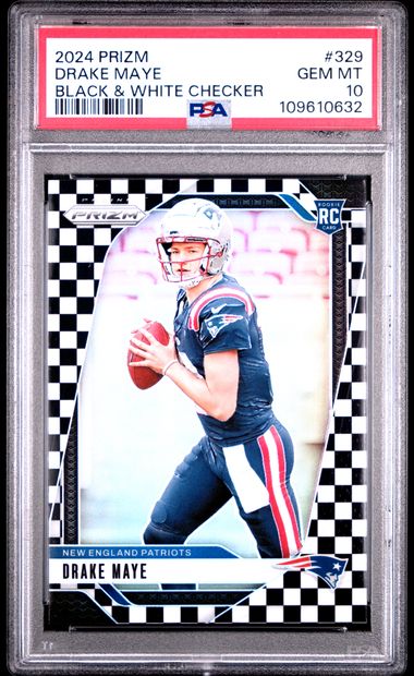 2024 Panini Prizm Drake Maye #329 (Black & White Checker) Gem Mt 10 front