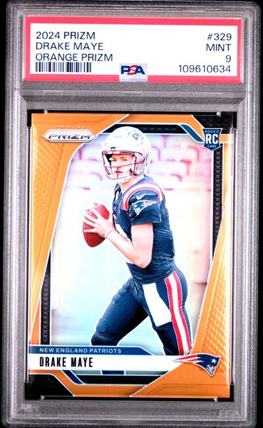 2024 Panini Prizm Drake Maye #329 (Orange Prizm) Mint 9 front