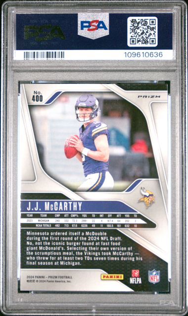 2024 Panini Prizm Jj Mccarthy #400 (Silver Prizm) Mint 9 back