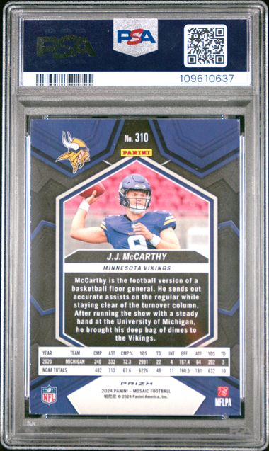 2024 Panini Mosaic Jj Mccarthy #310 (Camo Pink) Mint 9 back