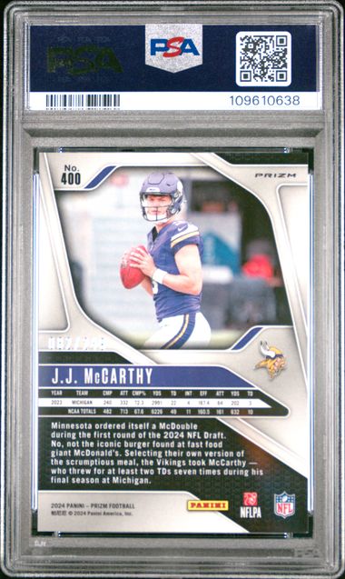 2024 Panini Prizm Jj Mccarthy #400 (Orange Prizm) Mint 9 back