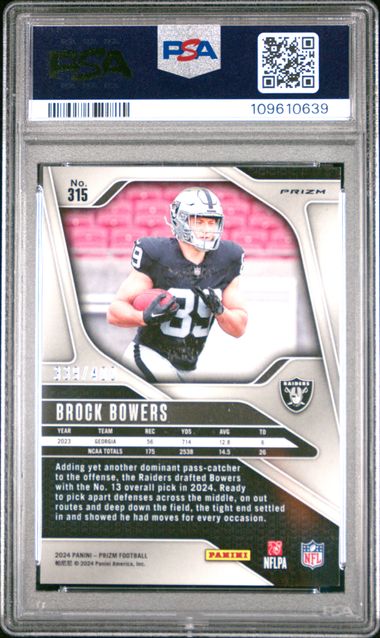 2024 Panini Prizm Brock Bowers #315 (Pandora) Mint 9 back