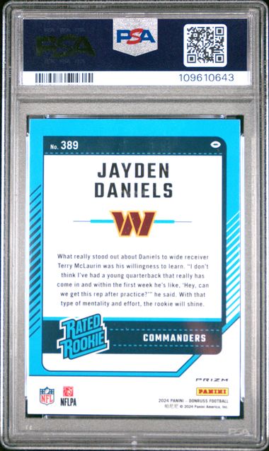 2024 Panini Donruss Jayden Daniels #389 (Optic Preview-Red Wave) Gem Mt 10 back