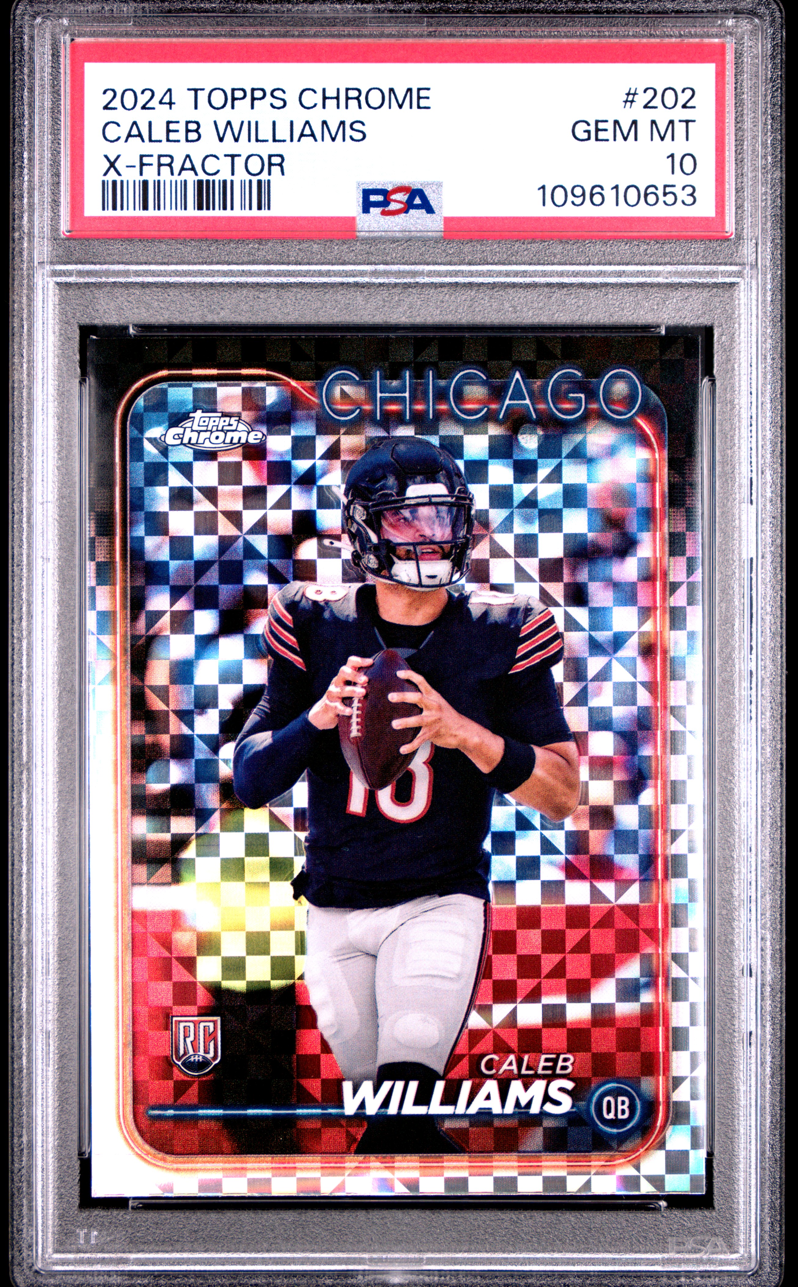 2024 Topps Chrome Caleb Williams #202 (X-Fractor) Gem Mt 10 back