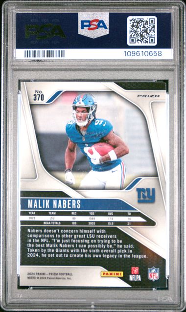 2024 Panini Prizm Malik Nabers #370 (Neon Green Pulsar) Mint 9 front