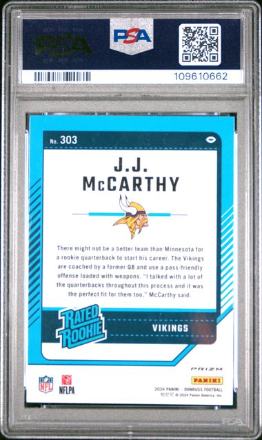 2024 Panini Donruss Jj Mccarthy #303 (Optic Preview-Red Pandora) Gem Mt 10 front