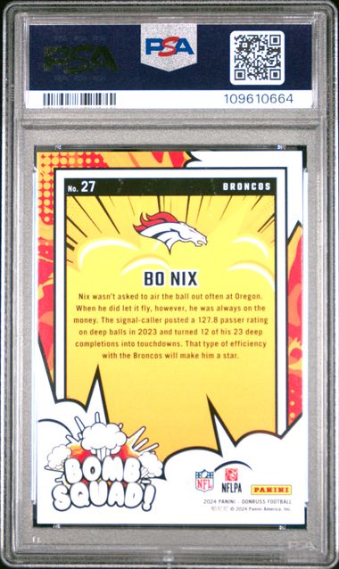 2024 Panini Donruss Bomb Squad Bo Nix #27 Gem Mt 10 front