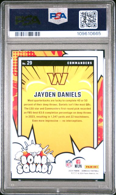2024 Panini Donruss Bomb Squad Jayden Daniels #29 Gem Mt 10 front