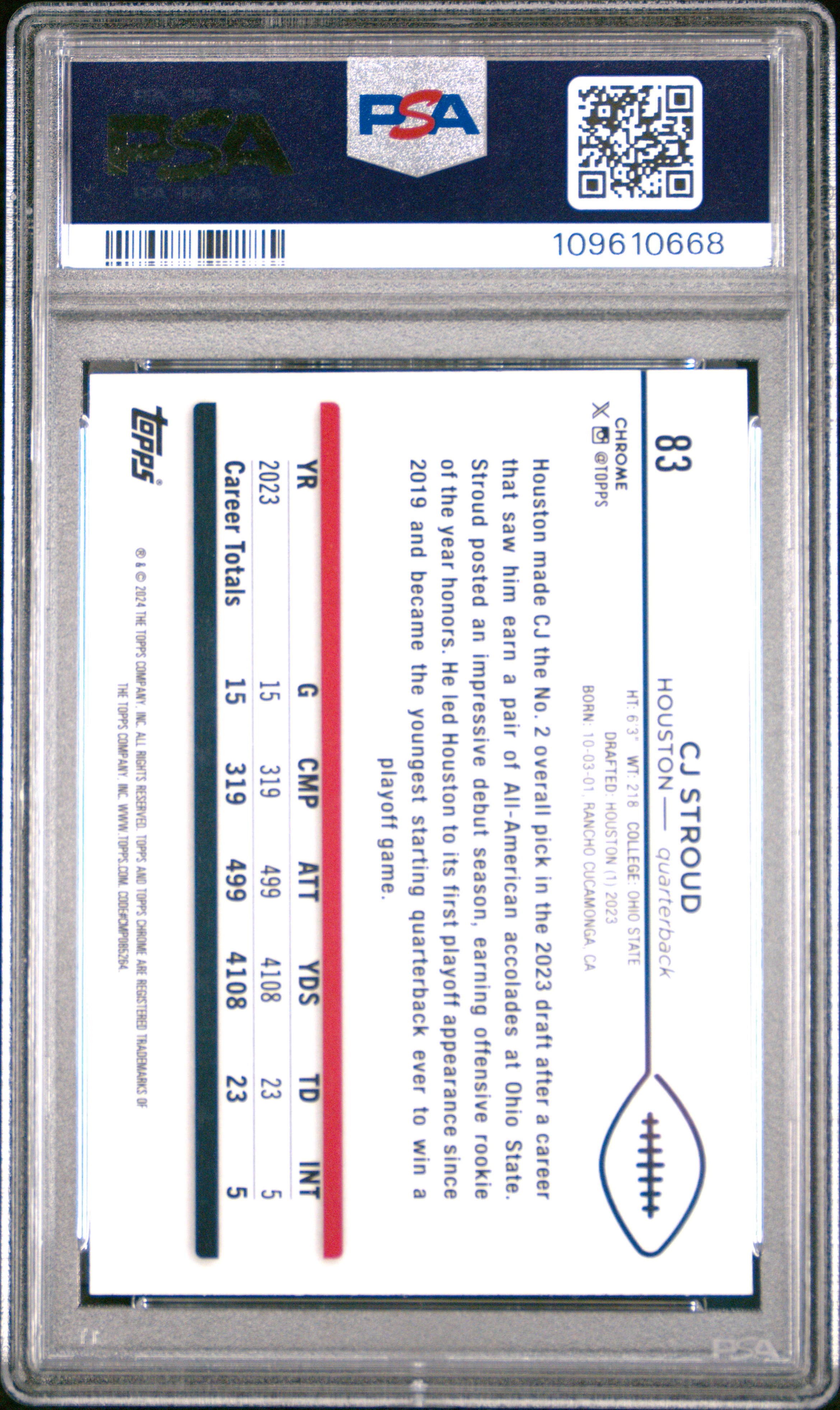 2024 Topps Chrome Cj Stroud #83 (Green Sonar) Gem Mt 10 front