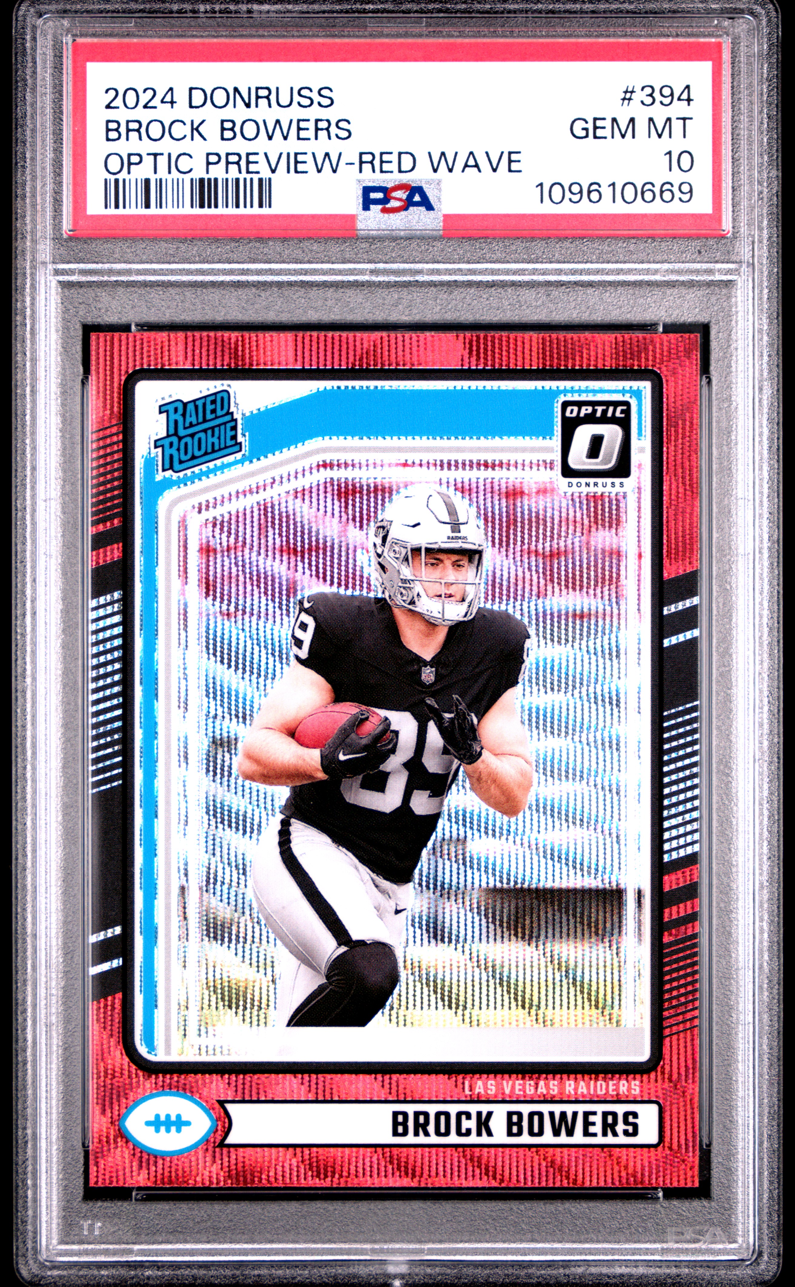 2024 Panini Donruss Brock Bowers #394 (Optic Preview-Red Wave) Gem Mt 10 back