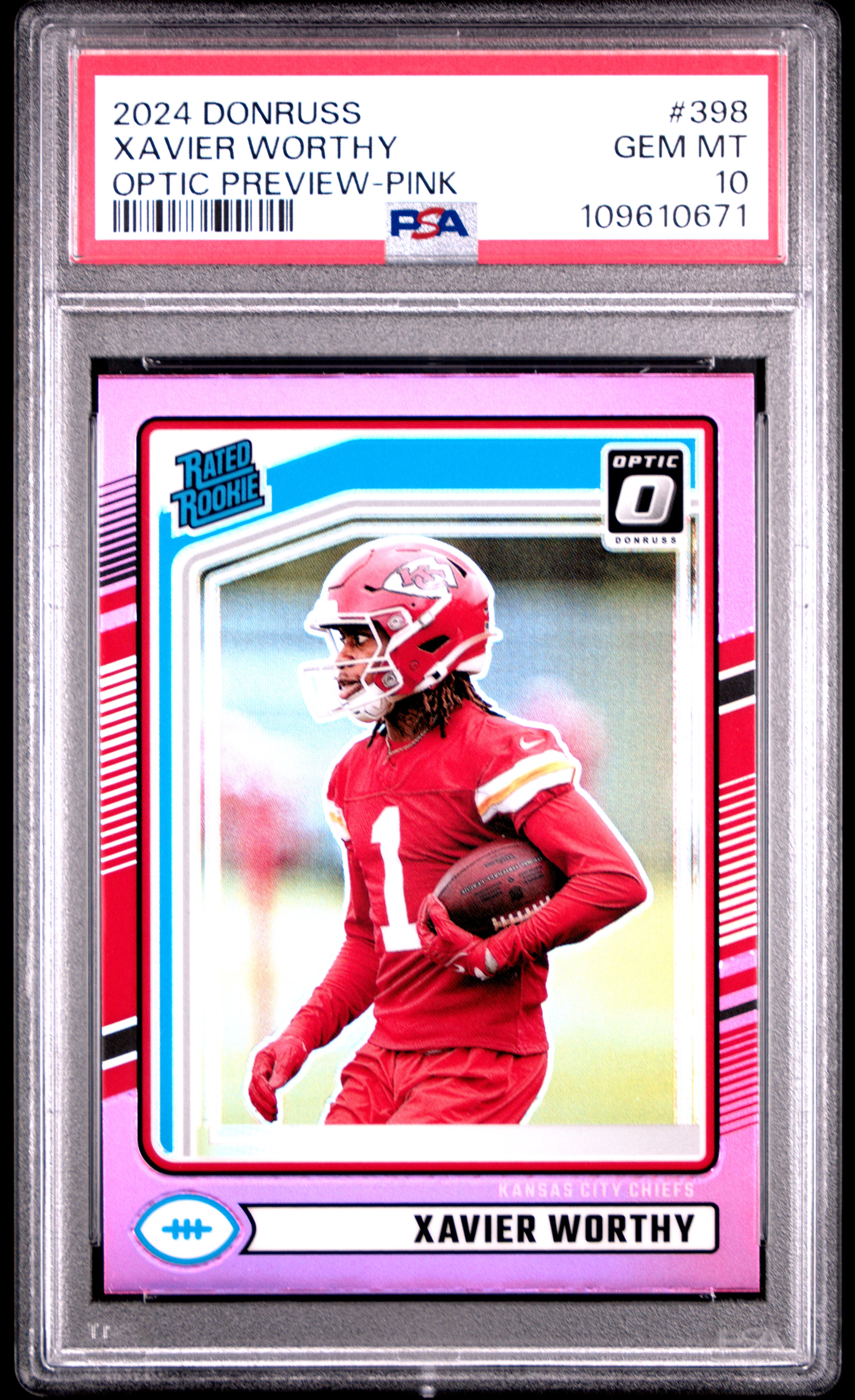 2024 Panini Donruss Xavier Worthy #398 (Optic Preview-Pink) Gem Mt 10 back