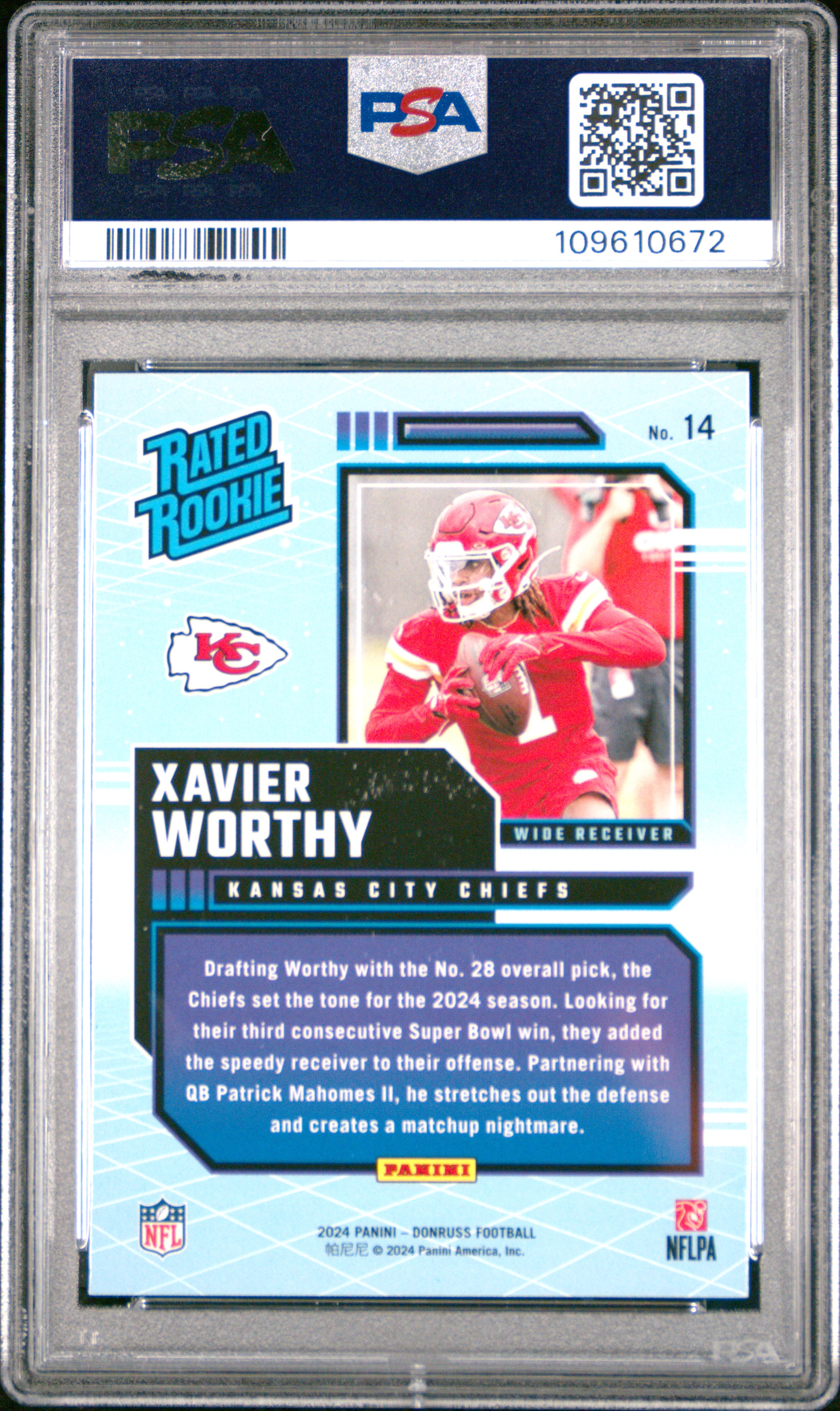 2024 Panini Donruss Rated Rookies Retro Xavier Worthy #14 Gem Mt 10 front