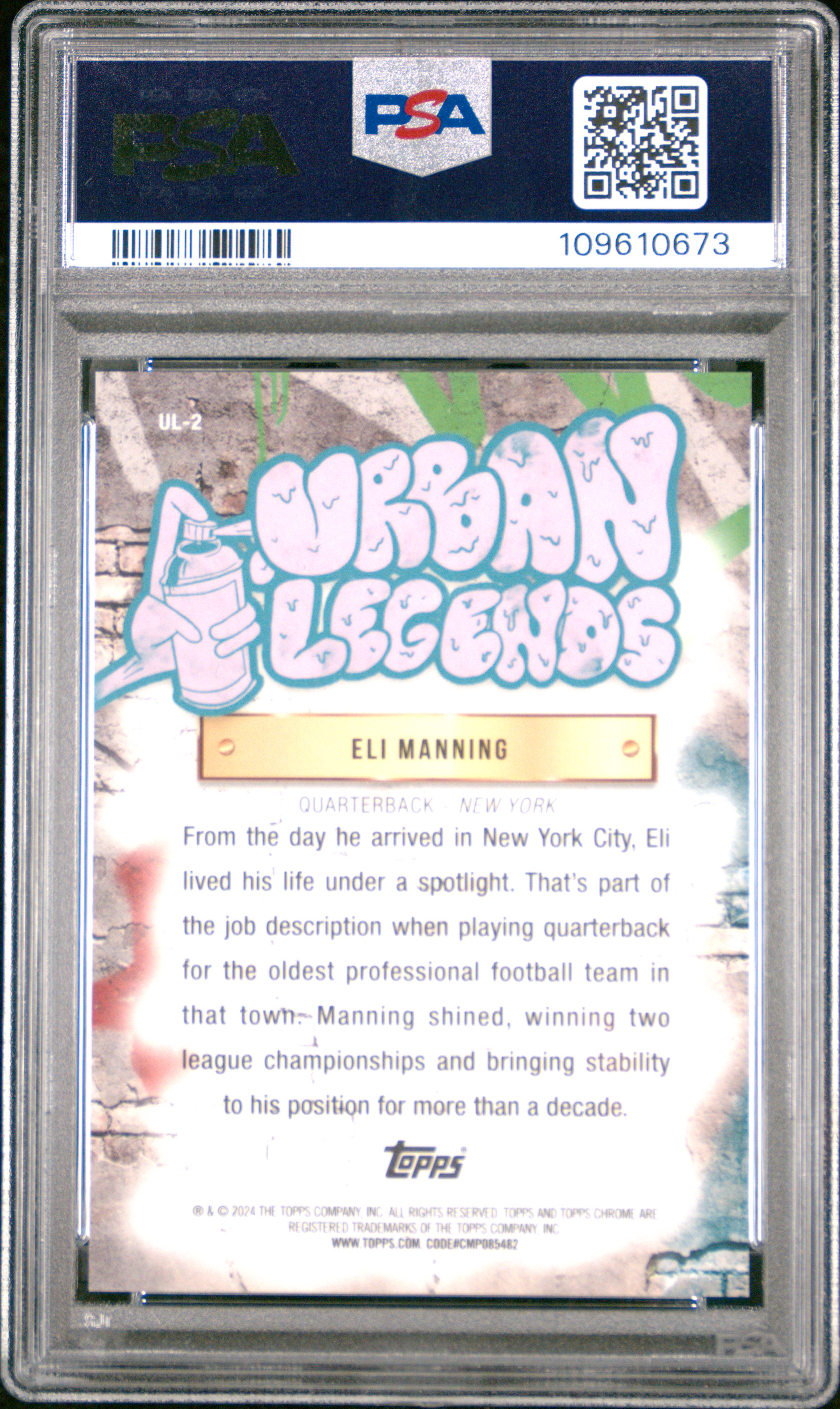 2024 Topps Chrome Urban Legends Eli Manning #Ul2 Gem Mt 10 front