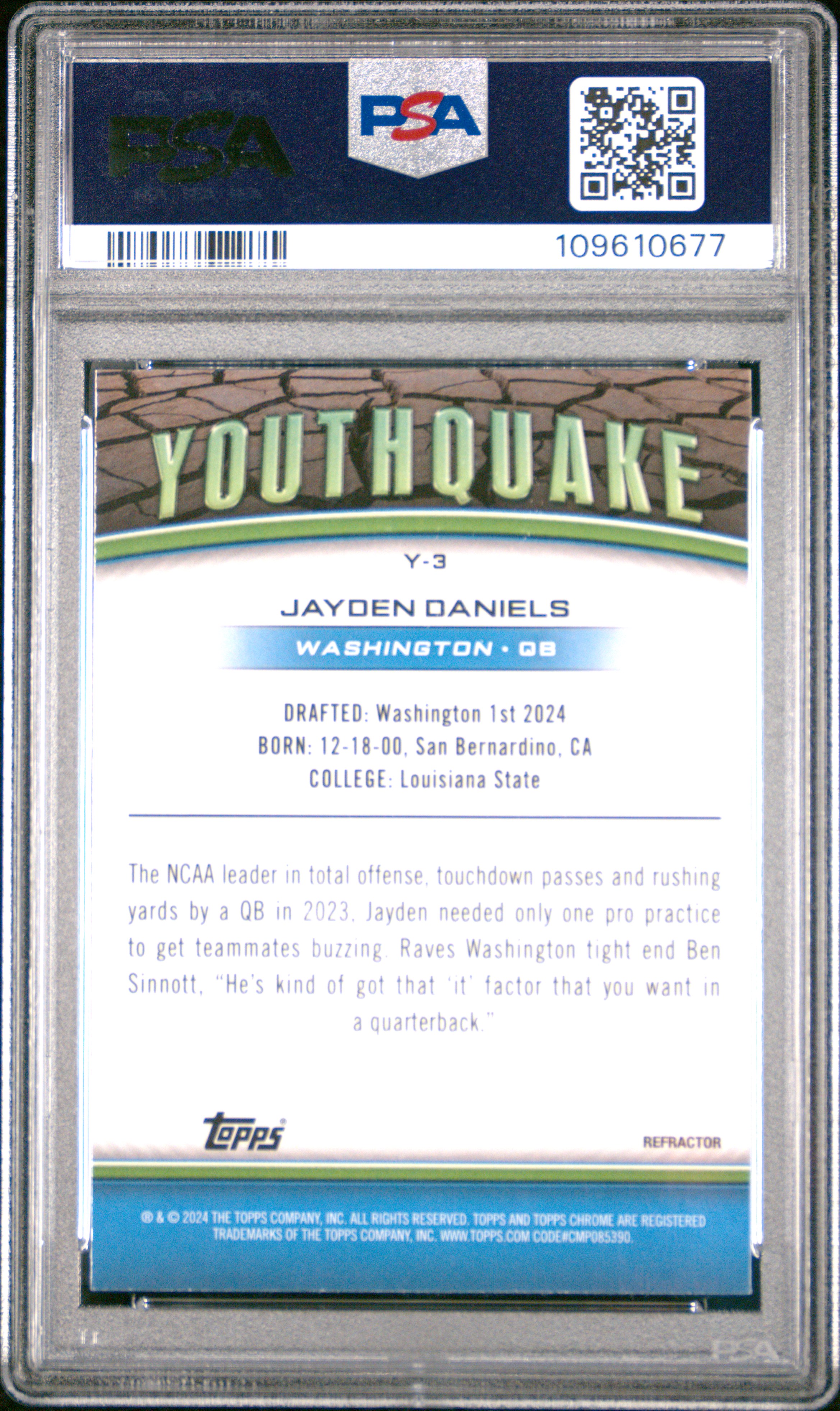 2024 Topps Chrome Youthquake Jayden Daniels #Y3 (Youthquake-Refractor) Gem Mt 10 front