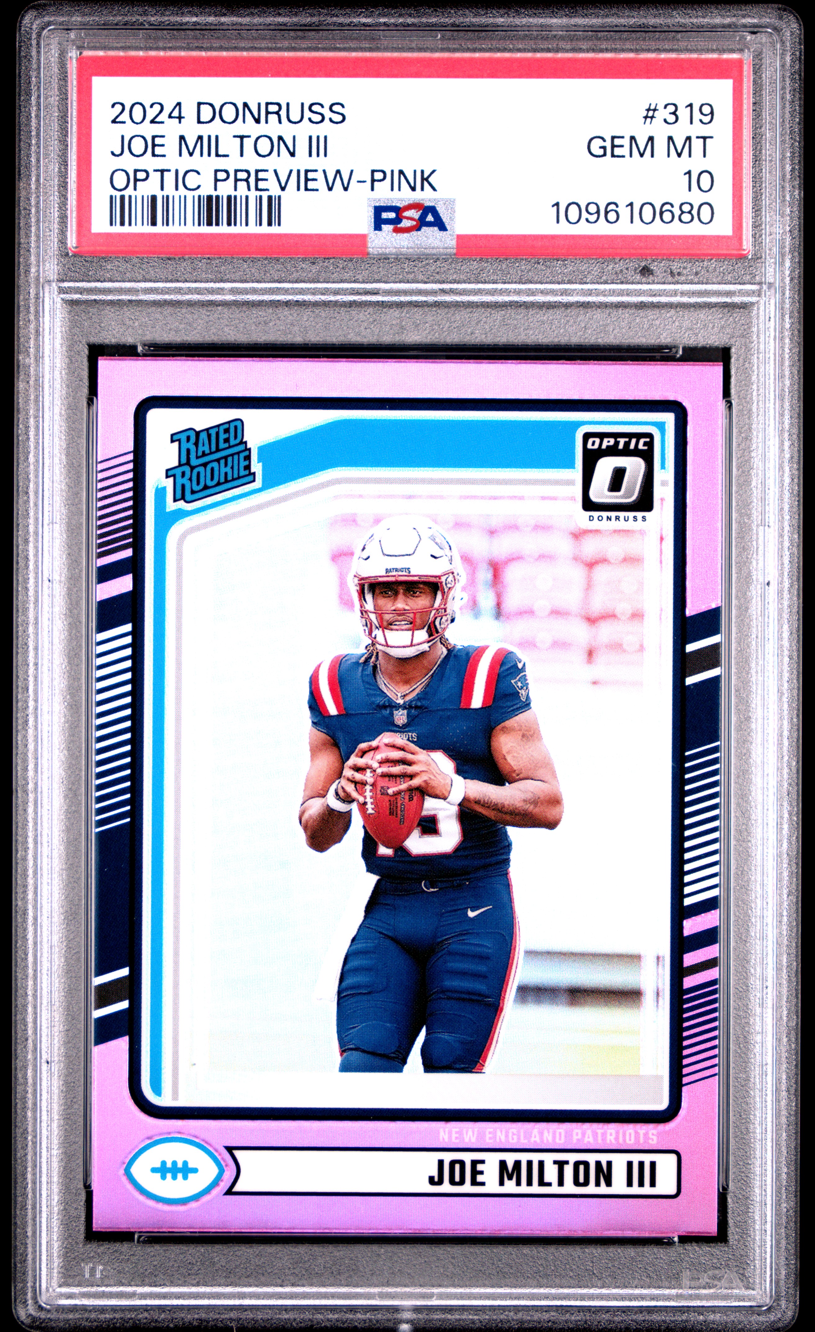 2024 Panini Donruss Joe Milton Iii #319 (Optic Preview-Pink) Gem Mt 10 back