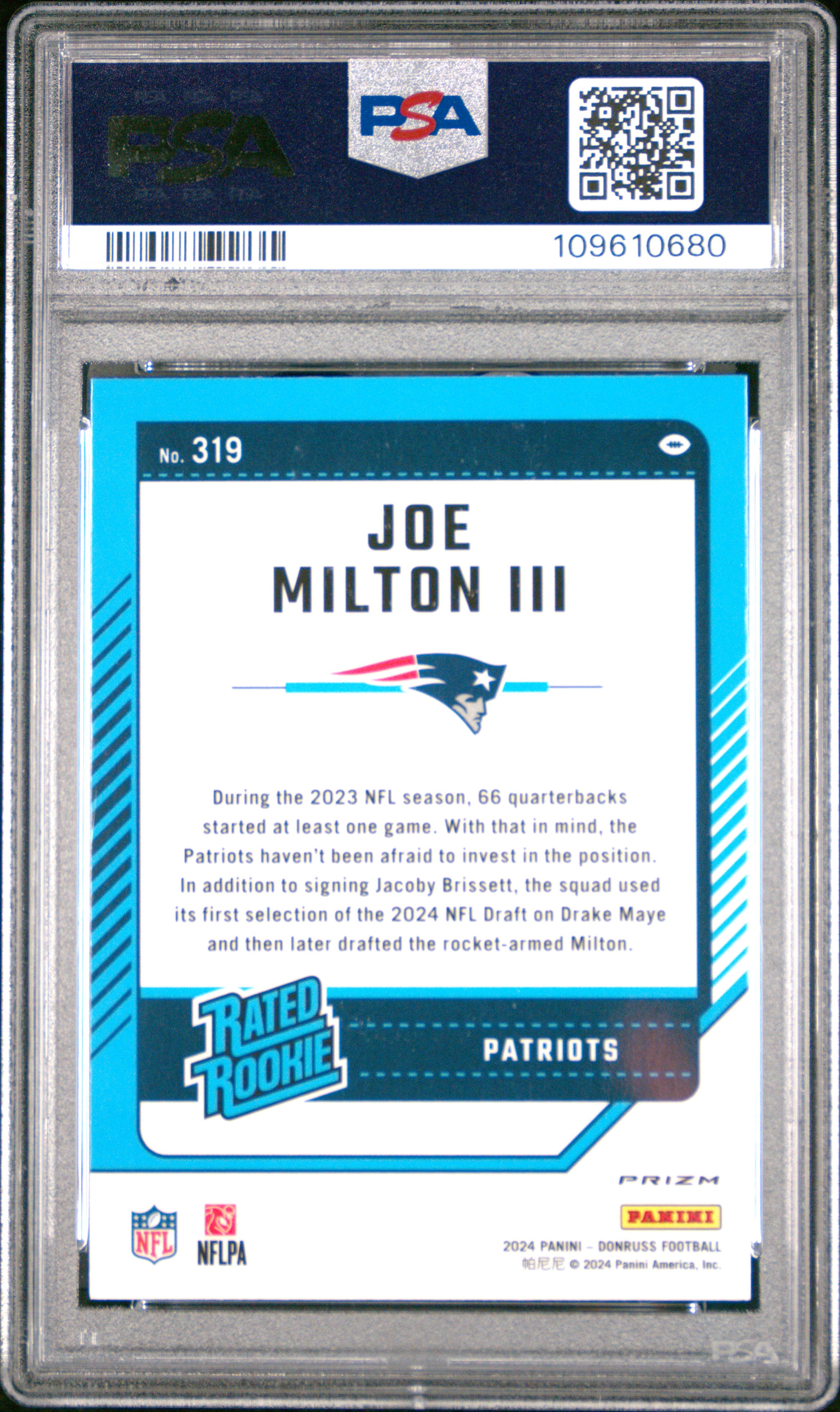 2024 Panini Donruss Joe Milton Iii #319 (Optic Preview-Pink) Gem Mt 10 front