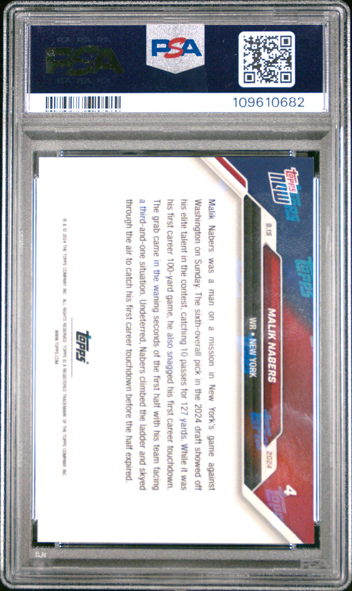 2024 Topps Now Malik Nabers #4 Gem Mt 10 back