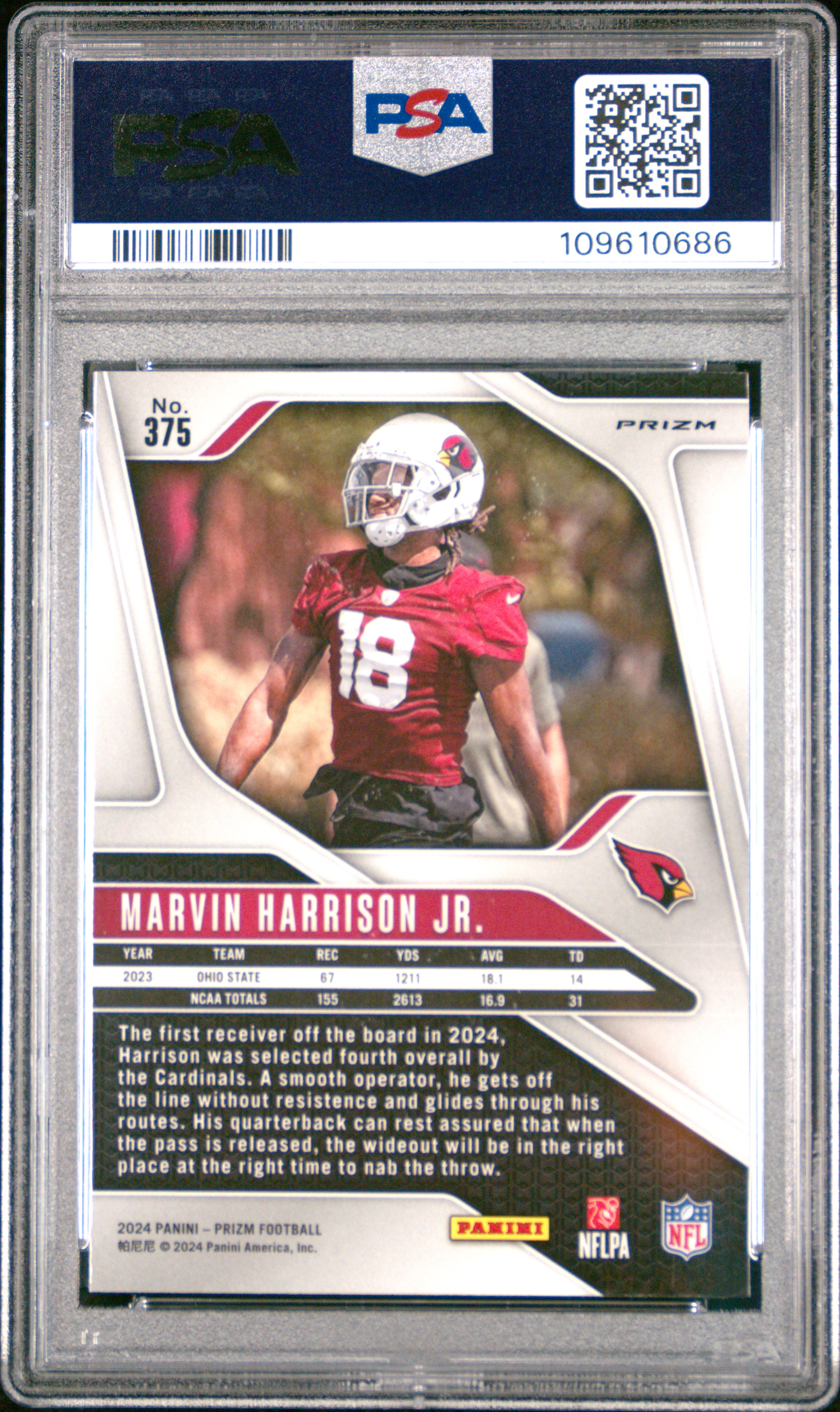 2024 Panini Prizm Marvin Harrison Jr. #375 (Silver Prizm) Gem Mt 10 front