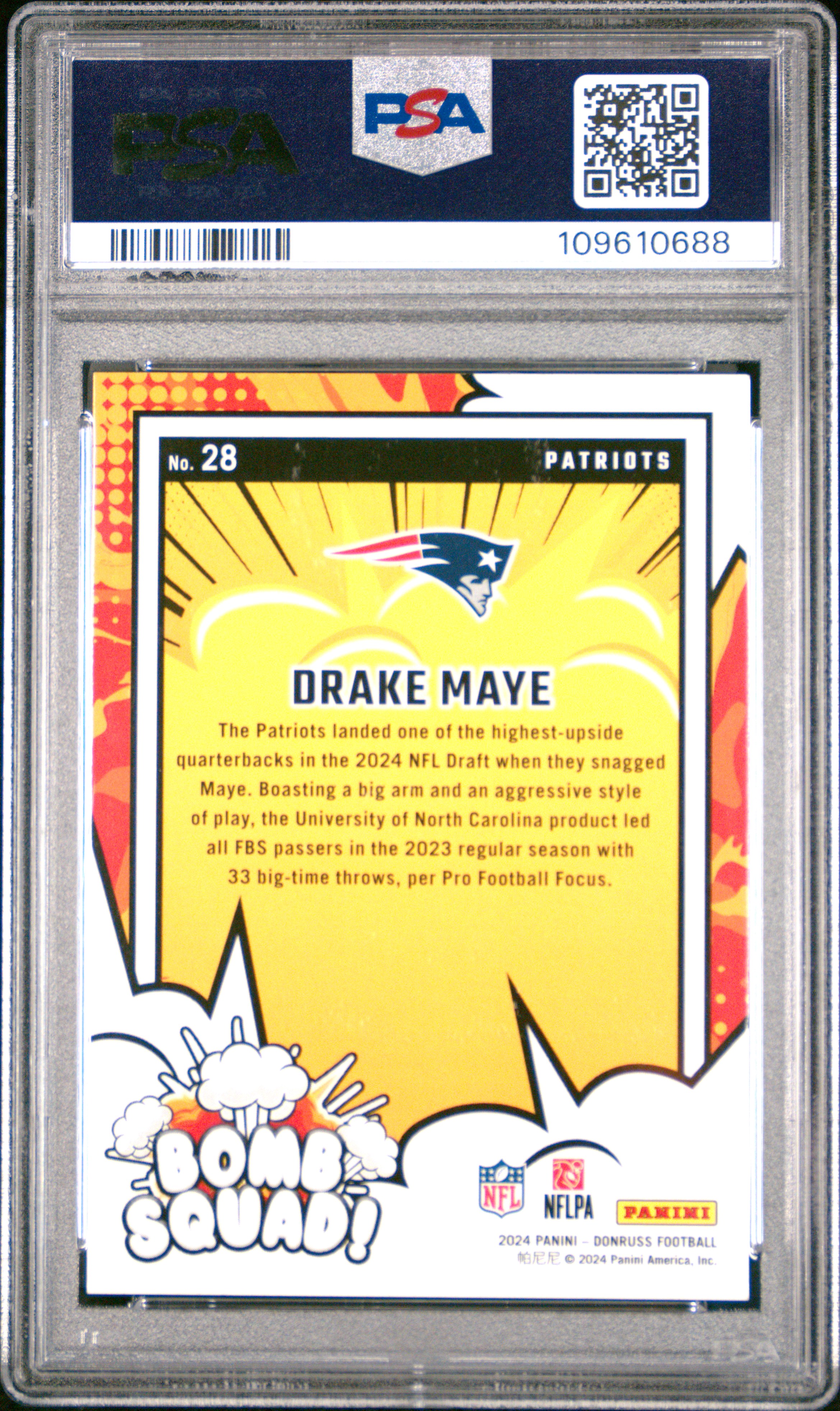 2024 Panini Donruss Bomb Squad Drake Maye #28 Gem Mt 10 front