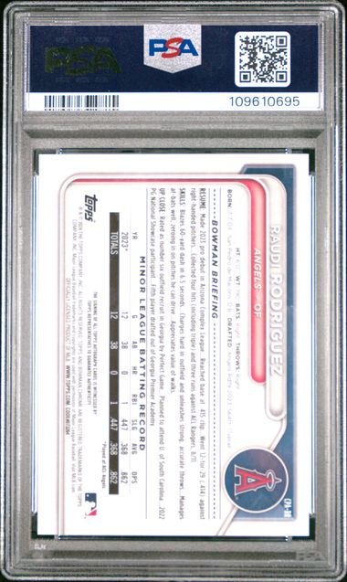 2024 Bowman Chrome Prospect Autographs Raudi Rodriguez #Cparr (Prspct Au-Mini Diamond Ref) Mint 9 back