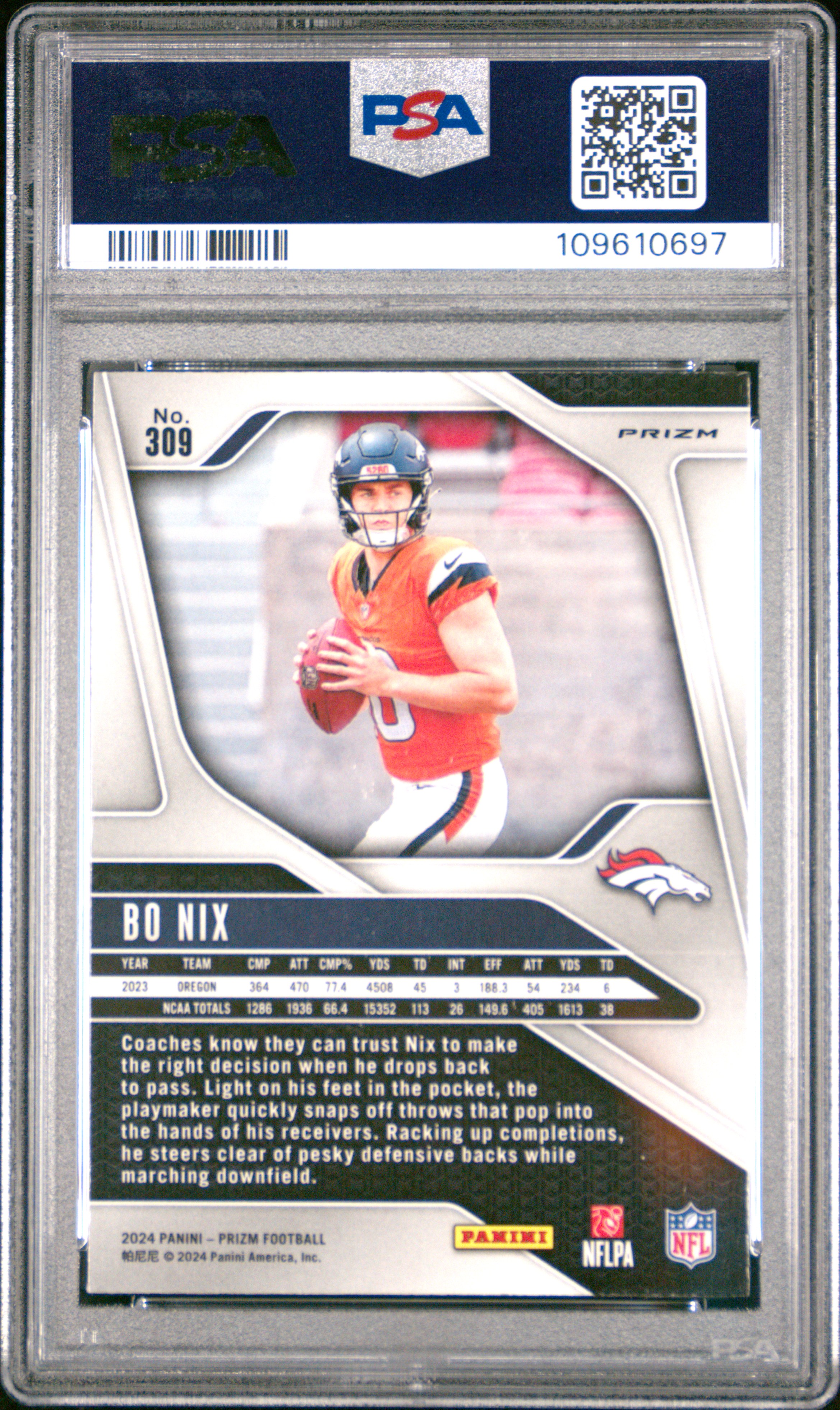 2024 Panini Prizm Bo Nix #309 (Disco Prizm) Gem Mt 10 front