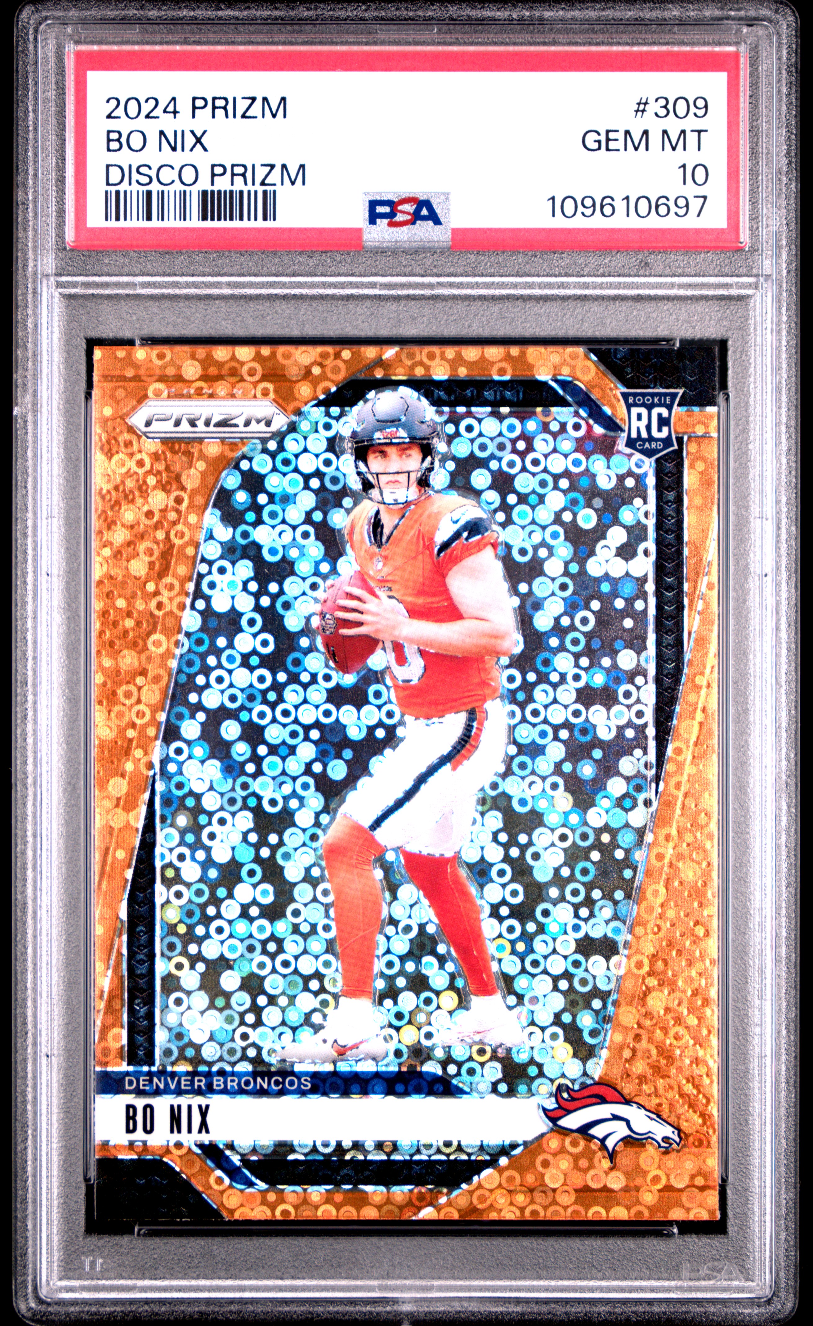 2024 Panini Prizm Bo Nix #309 (Disco Prizm) Gem Mt 10 back