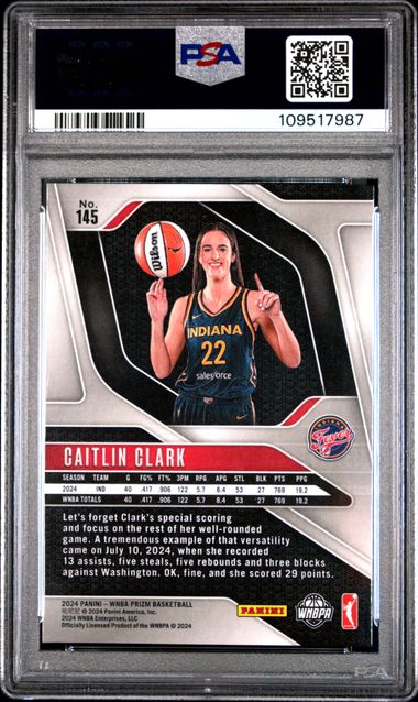 2024 Panini Prizm Wnba Caitlin Clark #145 Mint 9 back