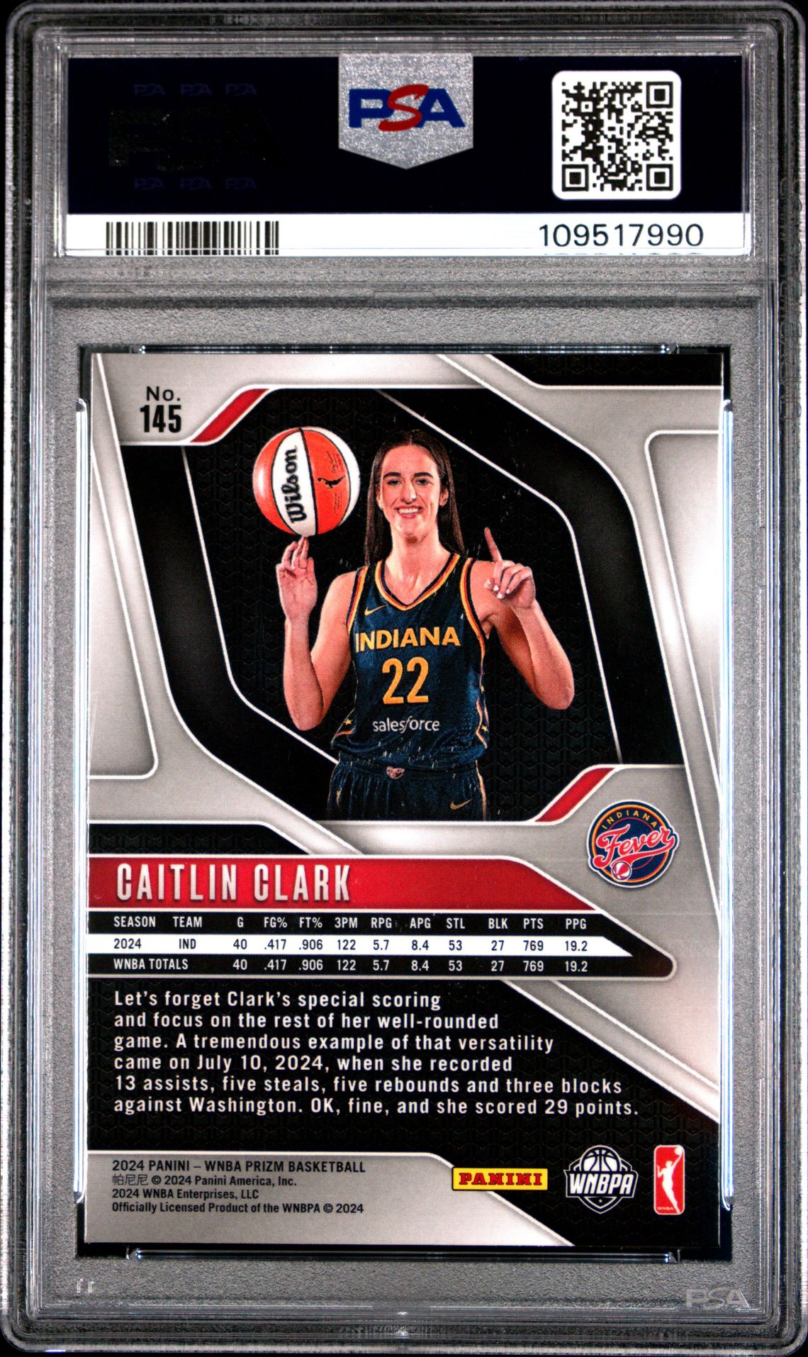 2024 Panini Prizm Wnba Caitlin Clark #145 Nm-Mt 8 back