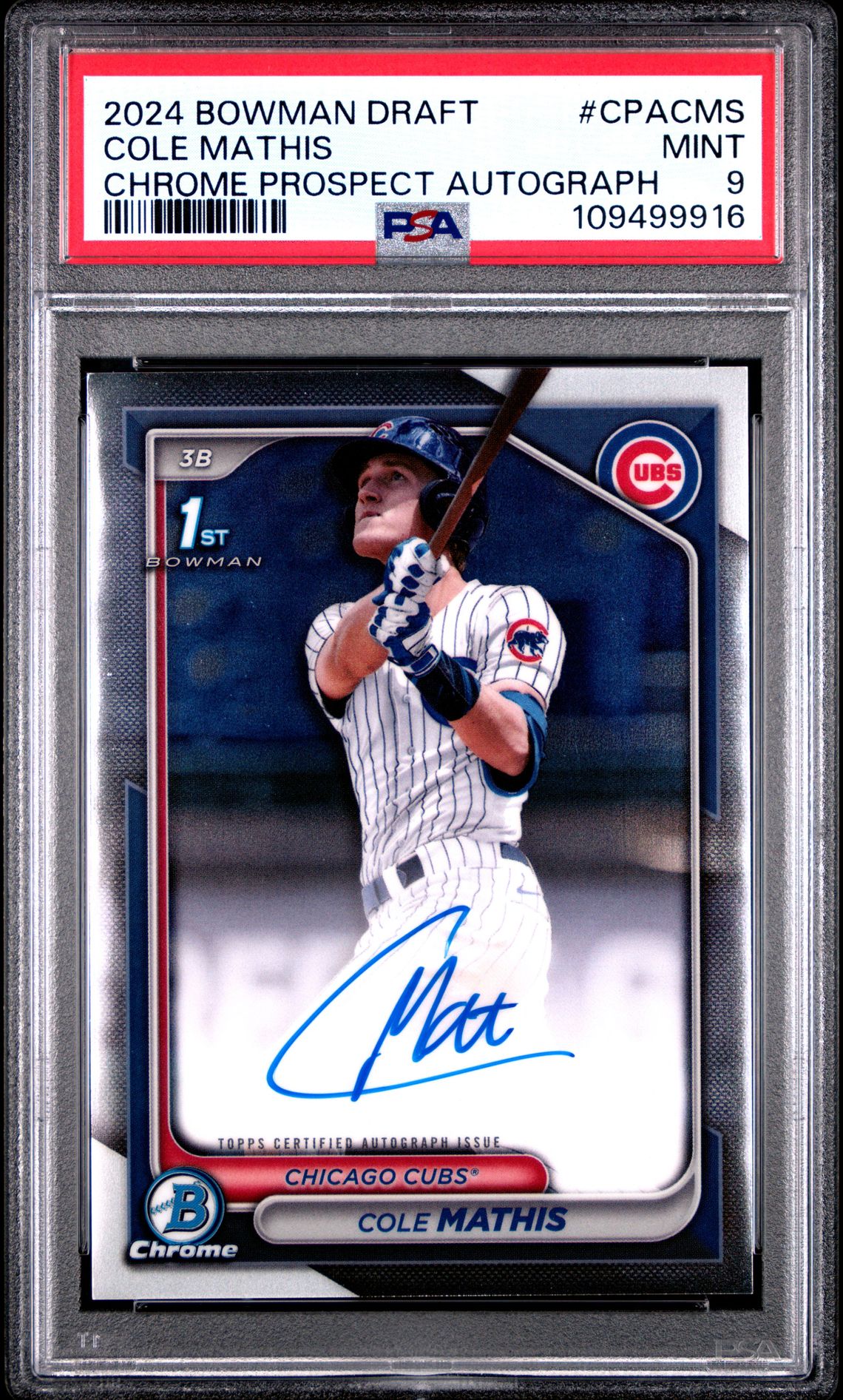 2024 Bowman Draft Chrome Prospect Autographs Cole Mathis #Cpacms Mint 9 front